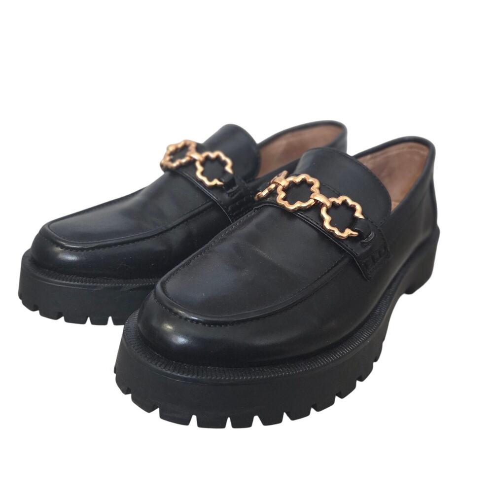 Sam & Libby 8.5 Lug Sole Loafers Gold Chain Chunky Platform Black